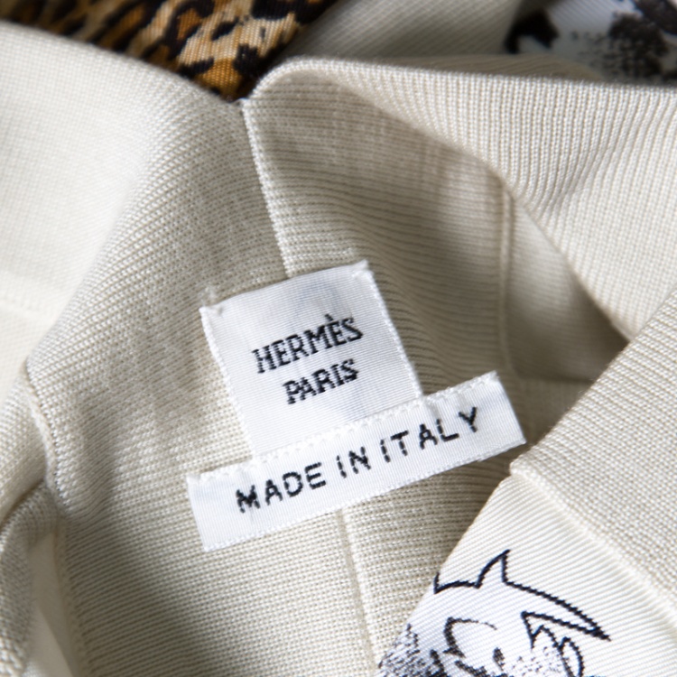 Pre Owned Hermes Cream Jungle Love Print Silk and Cashmere Tunic Dress M
