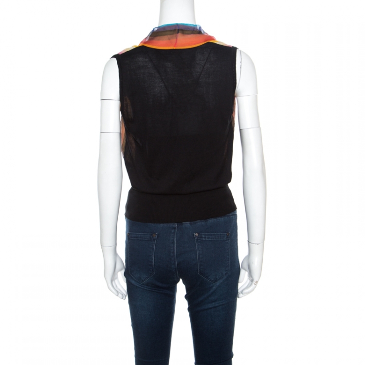 Pre Owned Hermes Multicolor Striped Silk Faux Wrap Front Sleeveless Top M