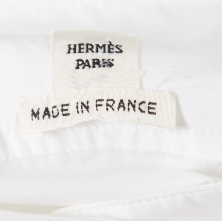 Pre Owned Hermes White Cotton Button Front Shirt Dress S