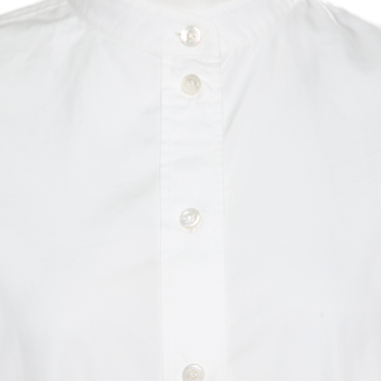 Pre Owned Hermes White Cotton Button Front Shirt Dress S