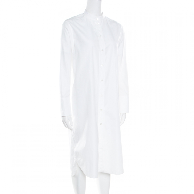 Pre Owned Hermes White Cotton Button Front Shirt Dress S