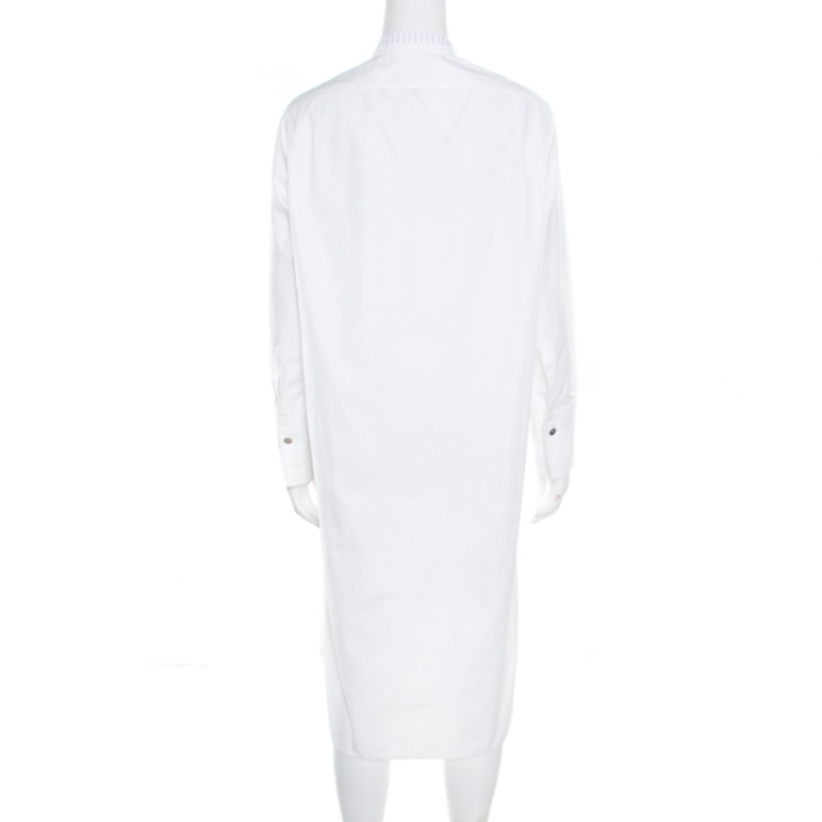 Pre Owned Hermes White Cotton Button Front Shirt Dress S