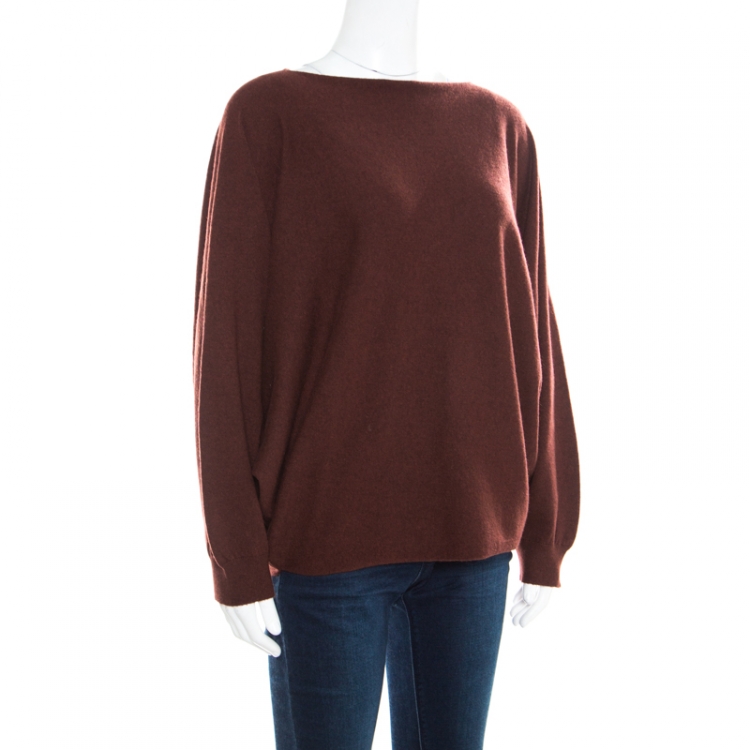 Pre Owned Hermes Brown Cashmere Dolman Sleeve Cropped Sweater M