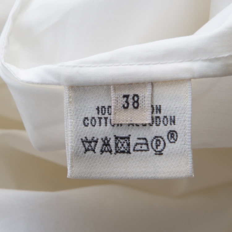 Pre Owned Hermes Off White Cotton Embroidered Pocket Detail Sleeveless Tunic Dress M