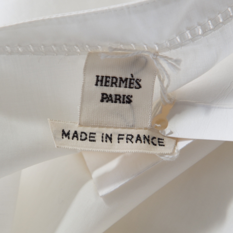 Pre Owned Hermes Off White Cotton Embroidered Pocket Detail Sleeveless Tunic Dress M