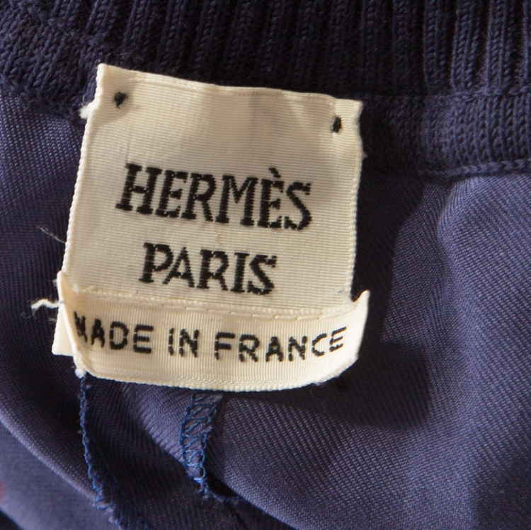 Pre Owned Hermes Dark Blue Pavois Flag Print Silk Halter Top and Trousers Set M