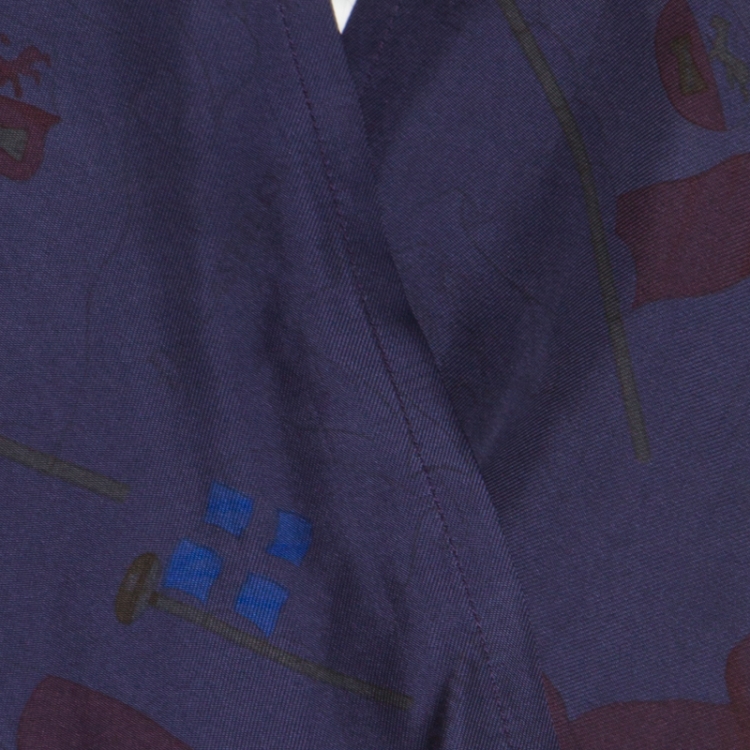 Pre Owned Hermes Dark Blue Pavois Flag Print Silk Halter Top and Trousers Set M
