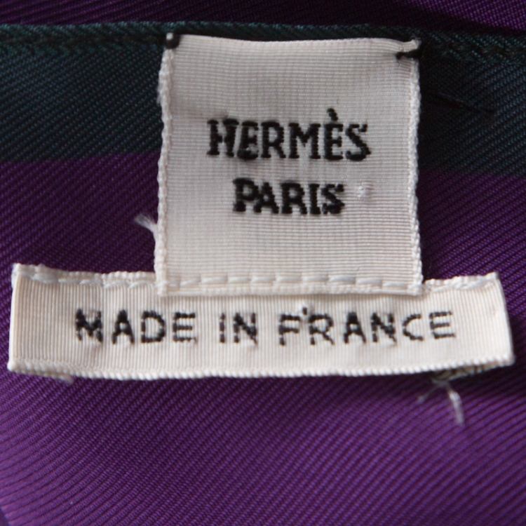 Pre Owned Hermes Purple Flag Print Silk One Shoulder Pavois Scarf Maxi Dress M