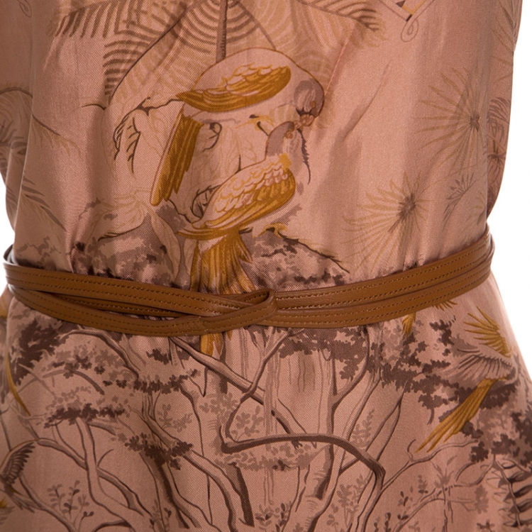 Pre Owned Hermes Terracotta Orange Silk Detachable Strap Detail Fauna Dress S