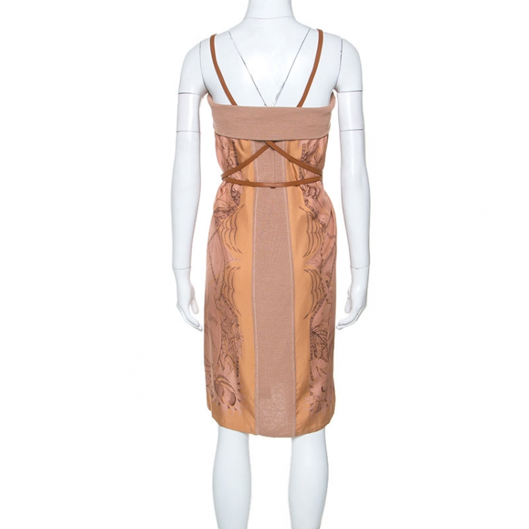 Pre Owned Hermes Terracotta Orange Silk Detachable Strap Detail Fauna Dress S