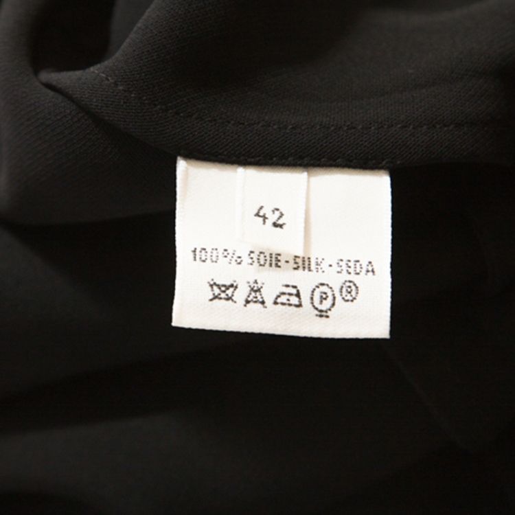 Pre Owned Hermes Black Silk Long Sleeve Collared Dress L