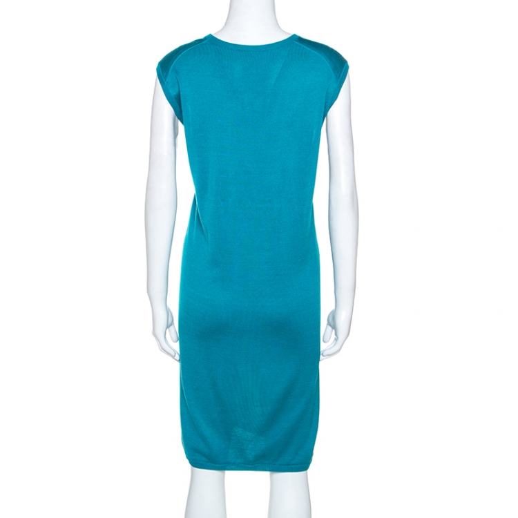 Pre Owned Hermes Blue Zodiac Printed Silk And Knit Sleeveless Dress L