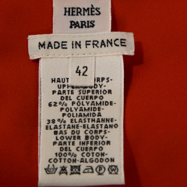 Pre Owned Hermes Orange Printed Strapless Dress L