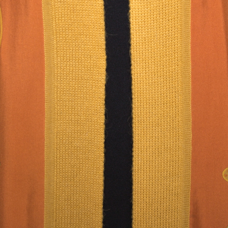 Pre Owned Hermes Mustard Silk and Knit Trim Jungle Print Long Cardigan S