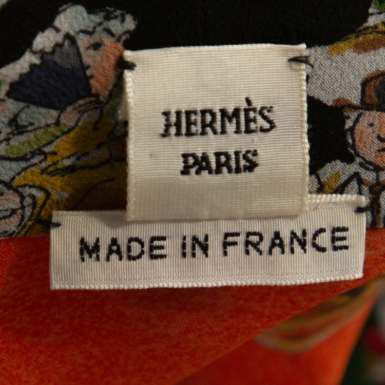 Pre Owned Hermes Orange Cirque Molier Print Silk Crepe Shirt L
