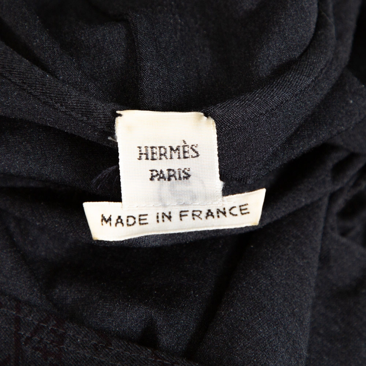 Pre Owned Hermes Grey Printed Silk Jersey Plunge Neck Bodysuit M