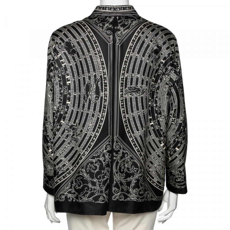 Pre Owned Hermes Black Zodiac Printed Silk Long Sleeve Shirt L