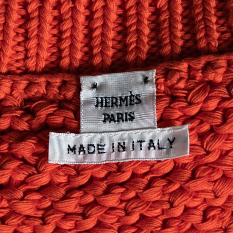 Pre Owned Hermes Orange Cotton Knit Sleeveless Belted Mini Dress S