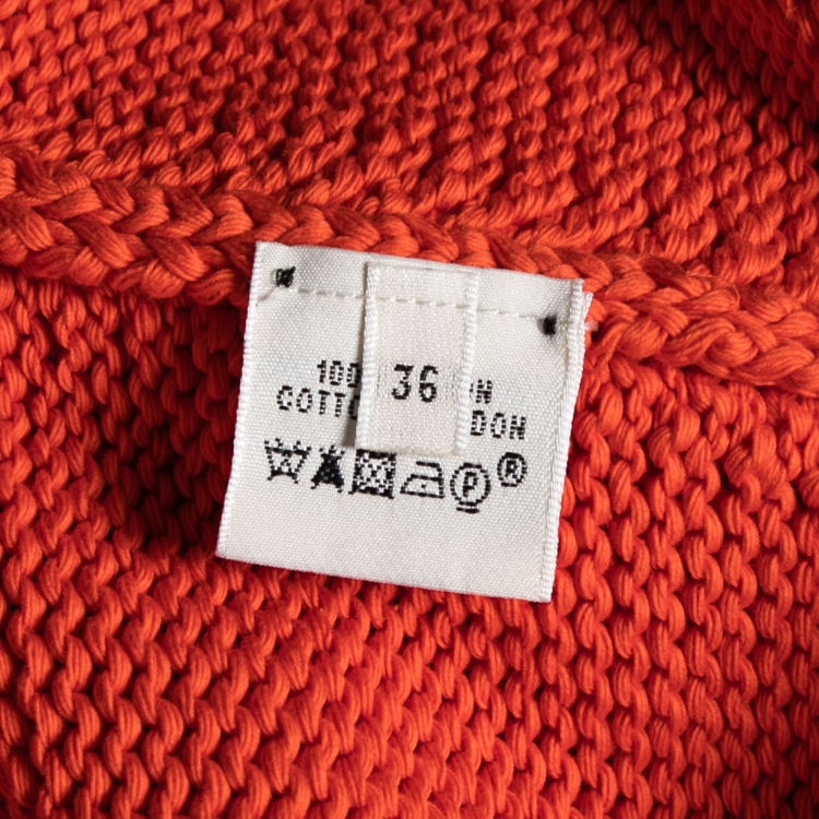Pre Owned Hermes Orange Cotton Knit Sleeveless Belted Mini Dress S