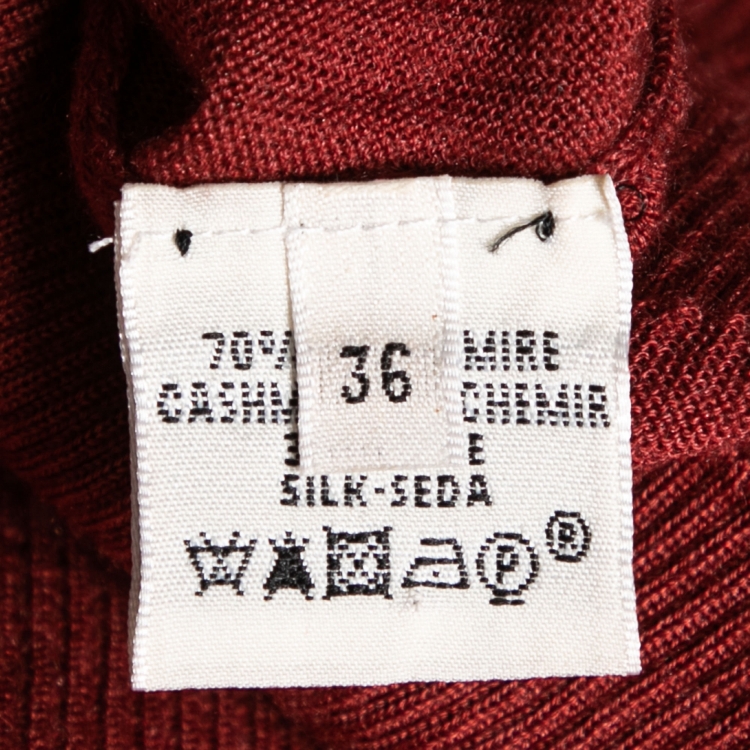 Pre Owned Hermes Maroon Cashmere V-Neck Sweater S