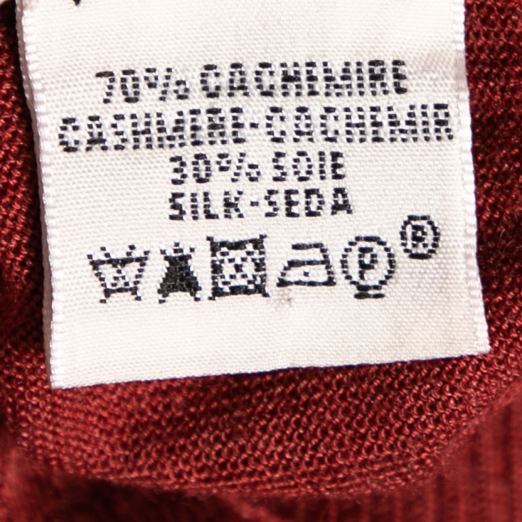 Pre Owned Hermes Maroon Cashmere V-Neck Sweater S