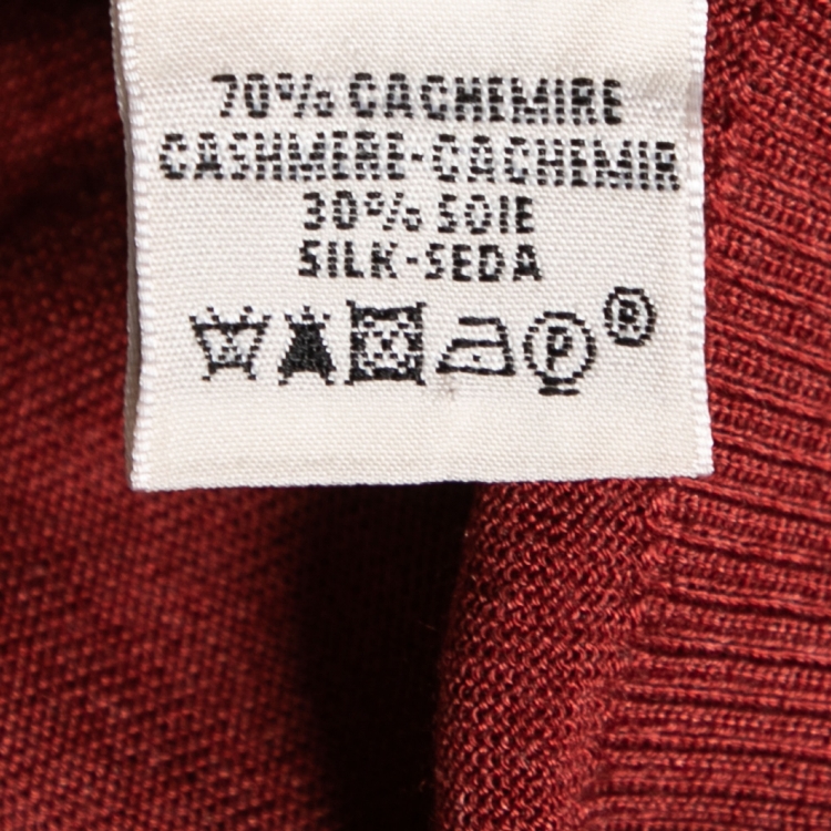 Pre Owned Hermes Maroon Cashmere V-Neck Sweater S