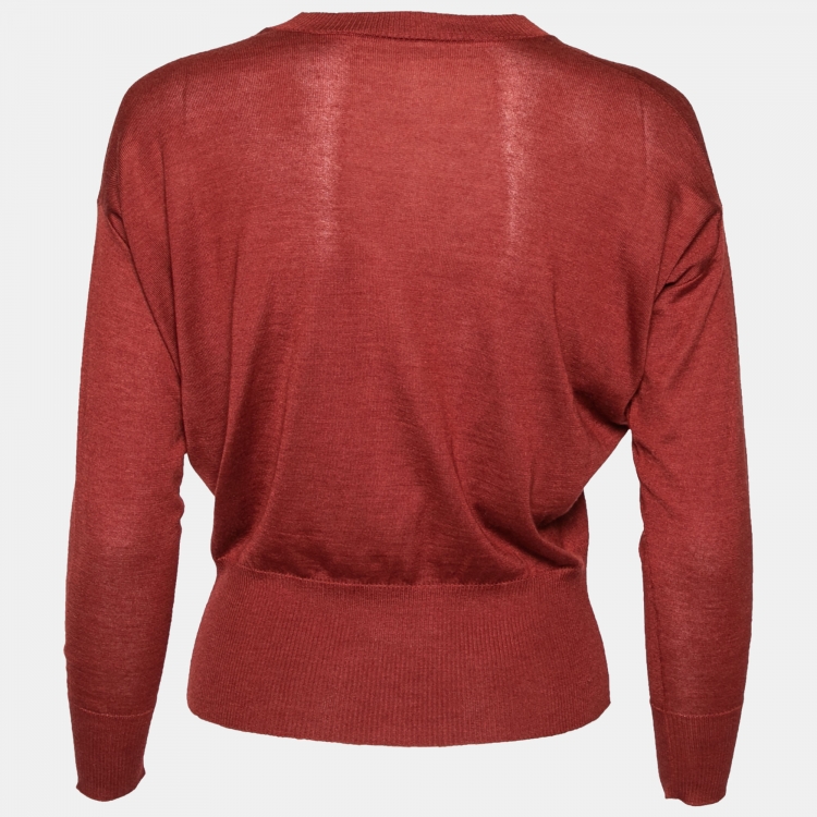 Pre Owned Hermes Maroon Cashmere V-Neck Sweater S