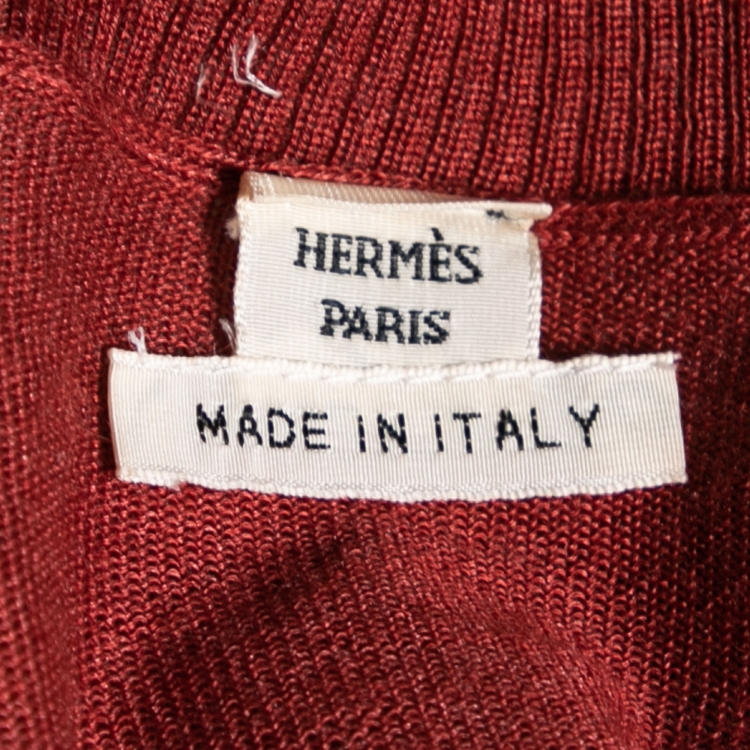Pre Owned Hermes Maroon Cashmere V-Neck Sweater S
