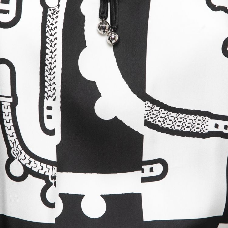 Pre Owned Hermes Black Printed Silk & Knit Top S