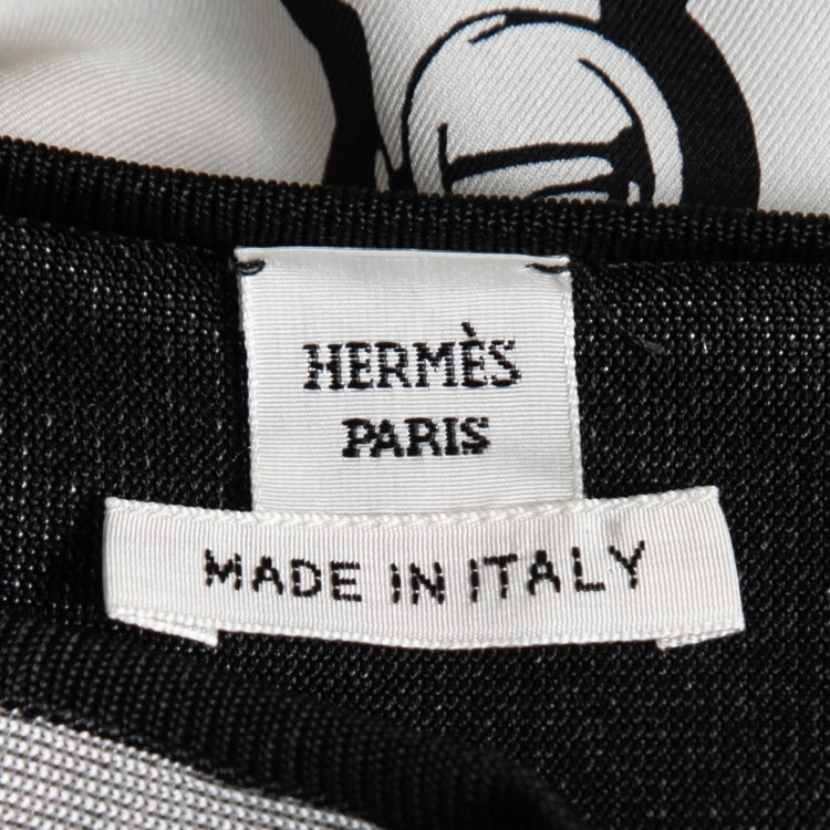 Pre Owned Hermes Black Printed Silk & Knit Top S