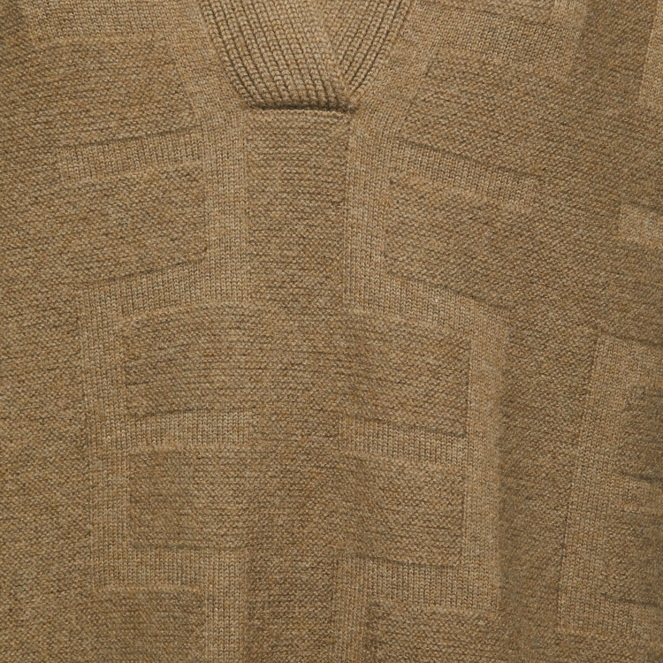 Pre Owned Hermes Brown Textured Wool Top & Pants Set M