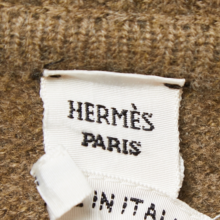 Pre Owned Hermes Brown Textured Wool Top & Pants Set M