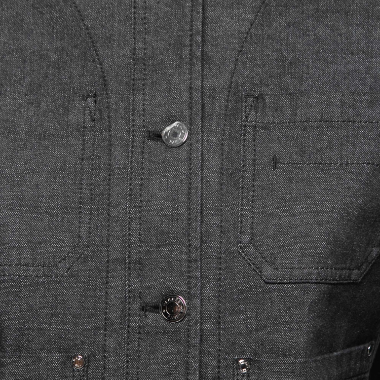 Pre Owned Hermes Dark Grey Denim Round Neck Button Front Jacket M