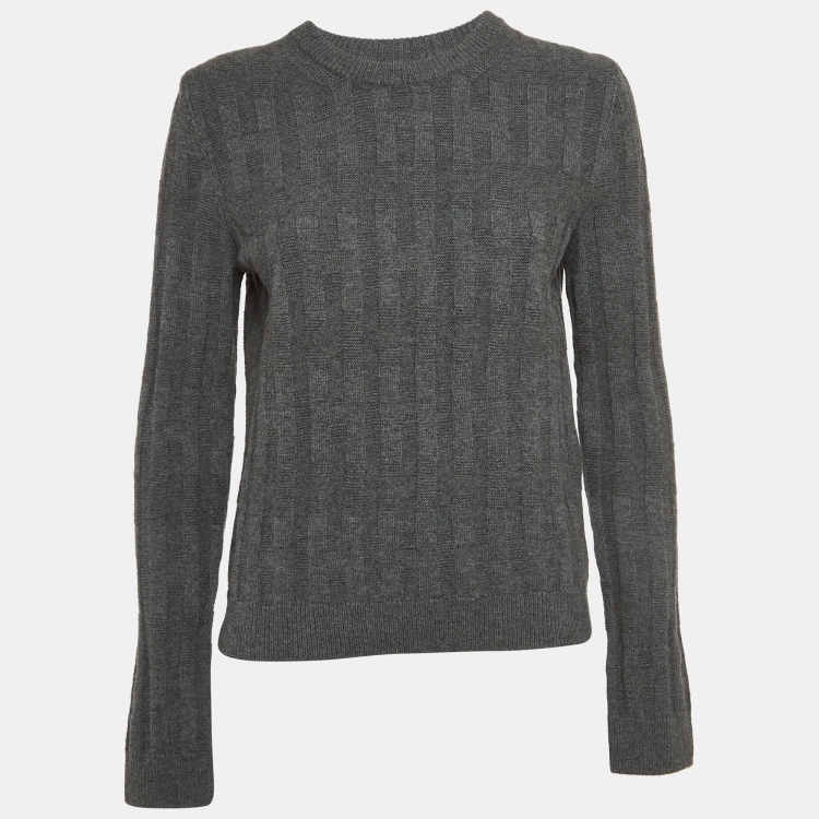 Pre Owned Hermes Grey Patterned Wool Knit Sweater M
