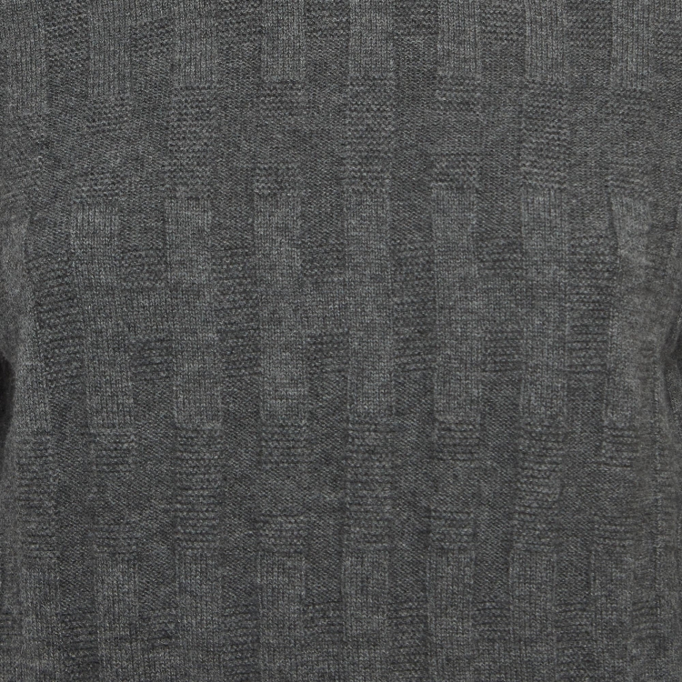 Pre Owned Hermes Grey Patterned Wool Knit Sweater M