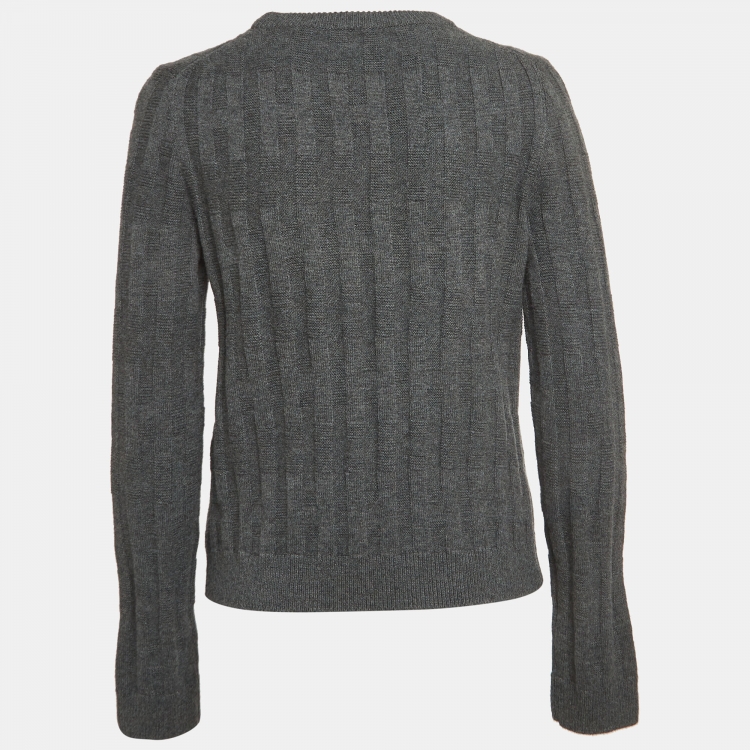 Pre Owned Hermes Grey Patterned Wool Knit Sweater M