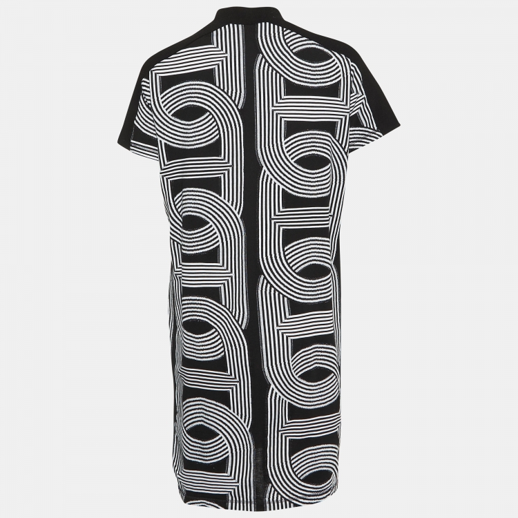 Pre Owned Hermes Black Jacquard Knit Mini Dress L