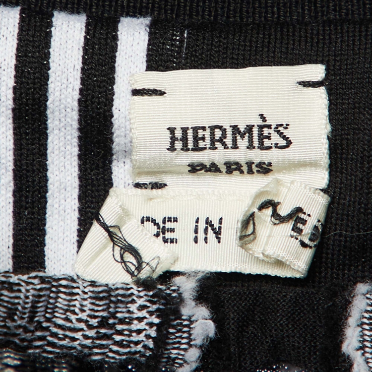 Pre Owned Hermes Black Jacquard Knit Mini Dress L