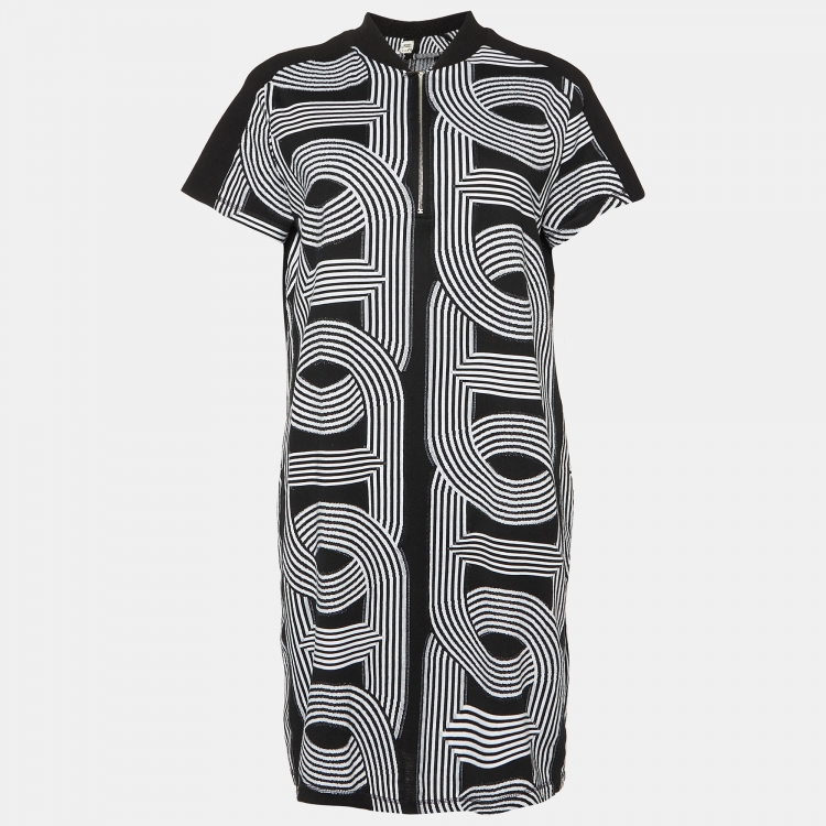 Pre Owned Hermes Black Jacquard Knit Mini Dress L