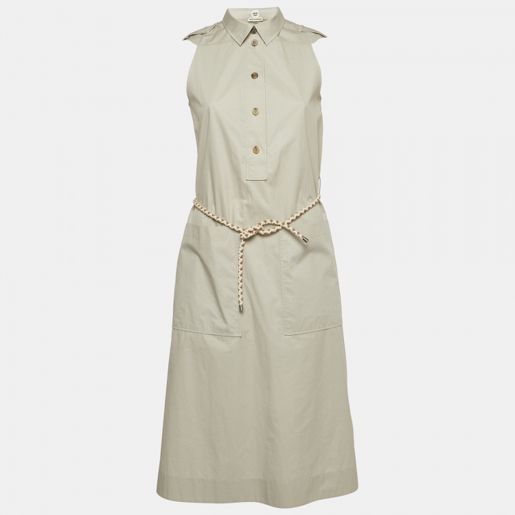 Pre Owned Hermes Grey Cotton Belted Shirt Dress S