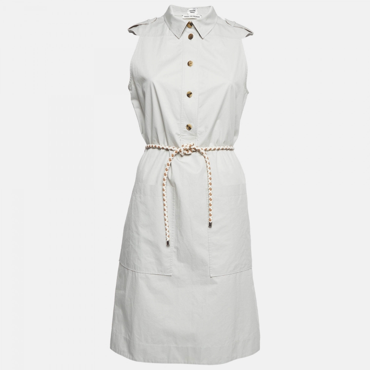 Pre Owned Hermes Grey Cotton Belted Shirt Dress M