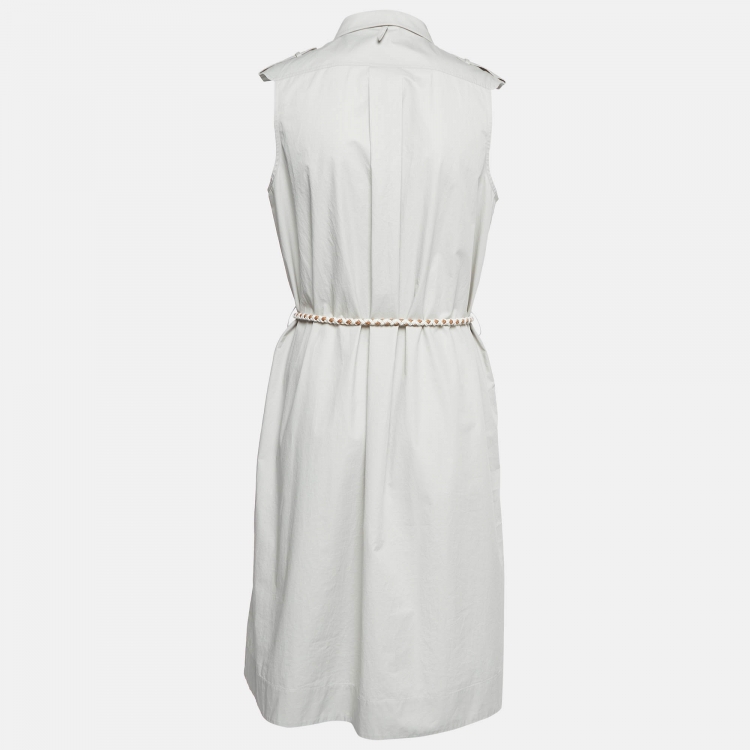 Pre Owned Hermes Grey Cotton Belted Shirt Dress M