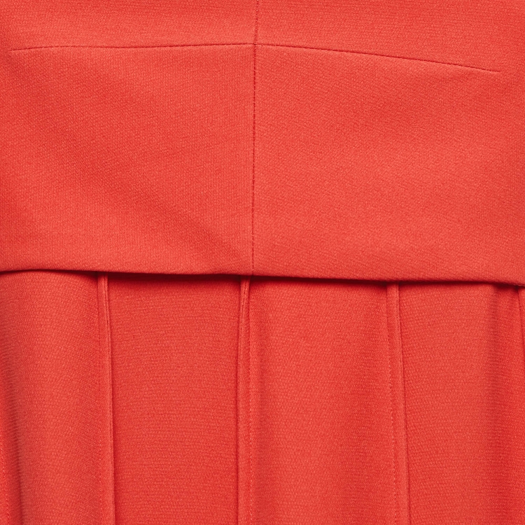 Pre Owned Hermes Red Pleated Silk Sleeveless Midi Dress M