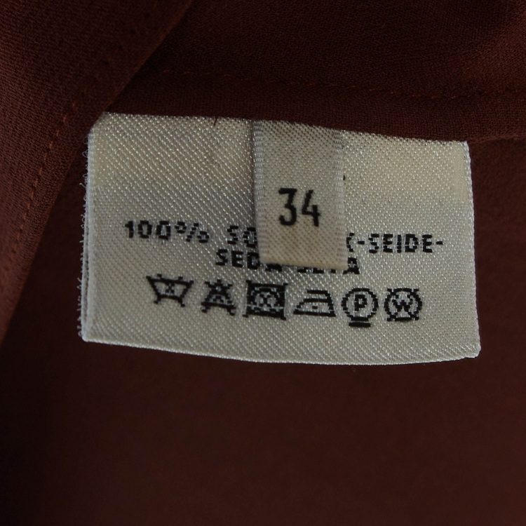 Pre Owned Hermes Brown Silk Drape Style Neck Shift Dress S  