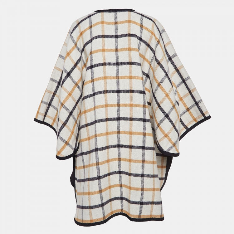 Pre Owned Hermes Navy Blue/Beige Wool Reversible Camail Poncho One Size