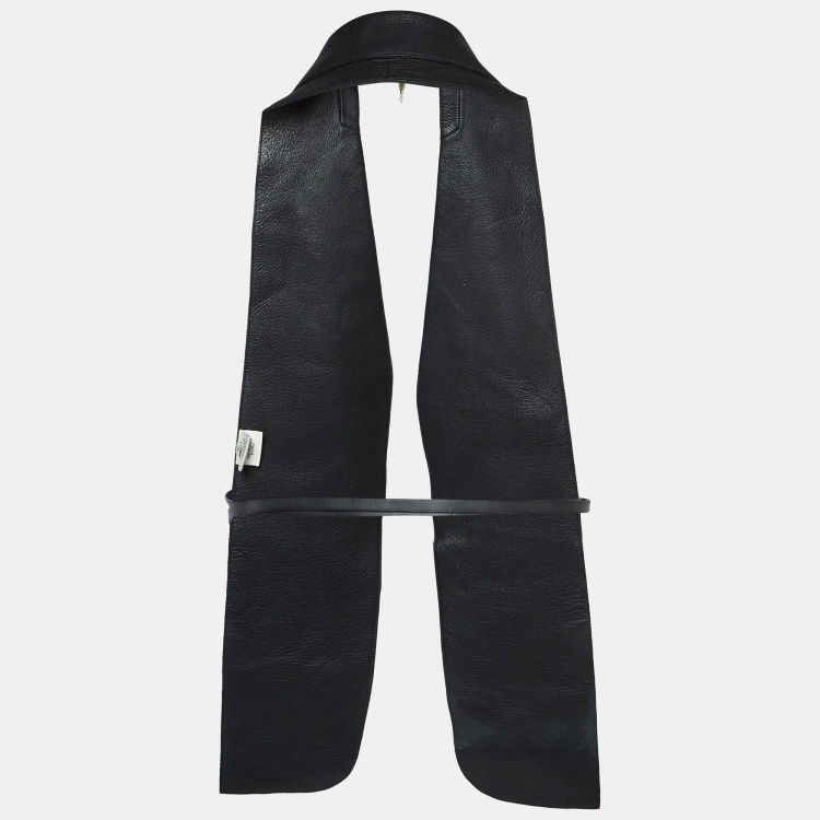 Pre Owned Hermes Black Leather Belted Back Open Vest L