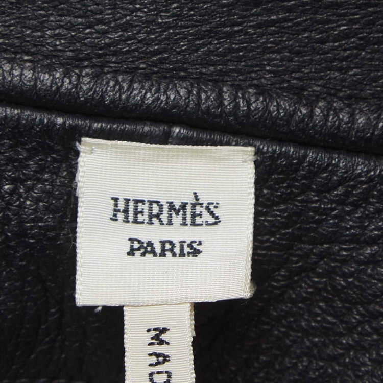 Pre Owned Hermes Black Leather Belted Back Open Vest L
