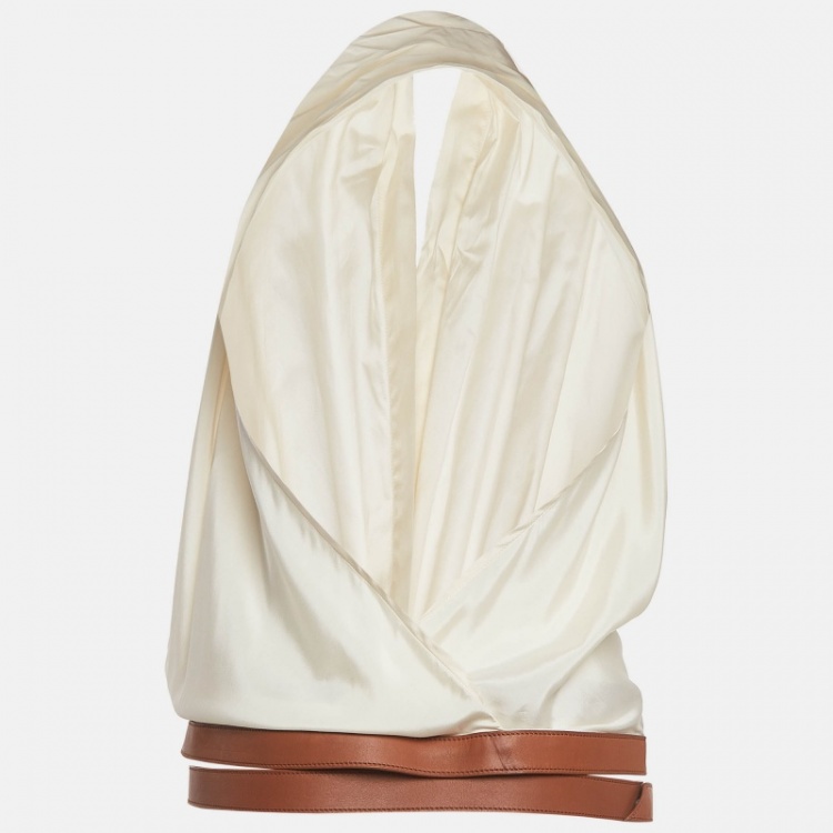 مملوكة مسبقًا Hermes White Leather Belted Silk Halter Neck Top S