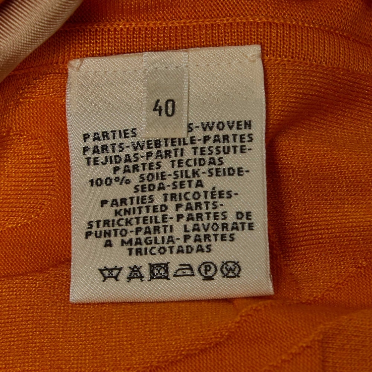 Pre Owned Hermes Orange Printed Silk & Knit Short Dress M