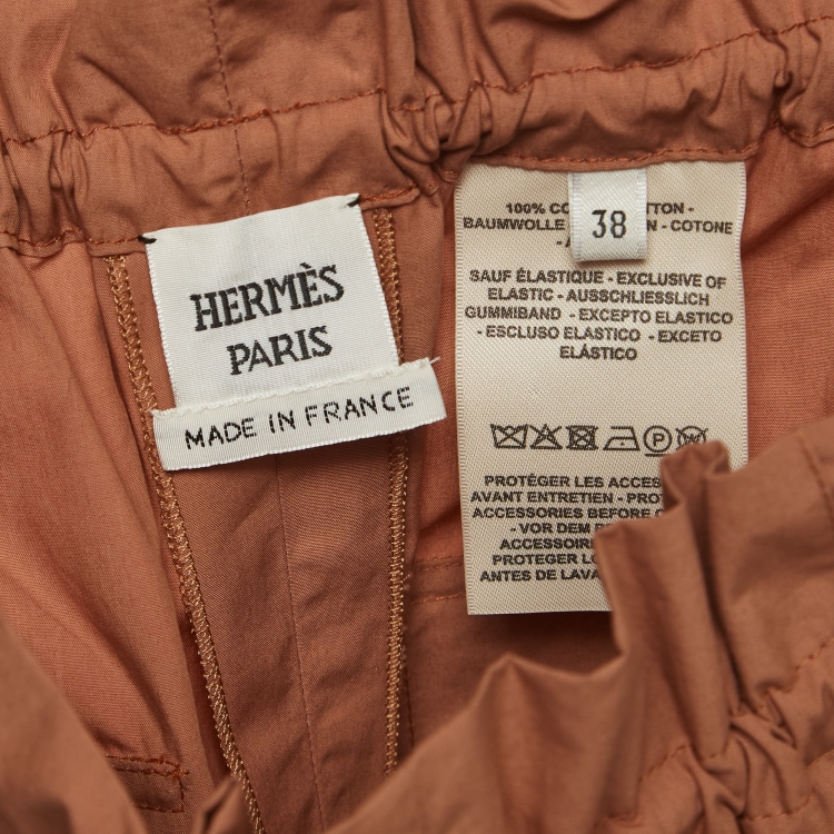 Pre Owned Hermes Brown Cotton Ruffled Waist Shorts M